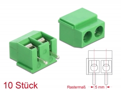 65982 Delock Bloc de conexiuni pentru versiunea cu lipire PCB, îmbinare verticală 2 pini 5,00 mm, 10 bucăți