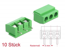 65997 Delock Bloc de conexiuni pentru versiunea cu lipire PCB, îmbinare verticală 3 pini 5,00 mm, 10 bucăți