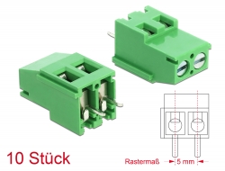 66011 Delock Bloc de conexiuni pentru versiunea cu lipire PCB, îmbinare verticală 2 pini 5,00 mm, 10 bucăți