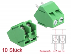 66017 Delock Bloc de conexiuni pentru versiunea cu lipire PCB, îmbinare verticală 2 pini 5,00 mm, 10 bucăți