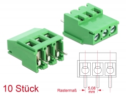 66014 Delock Bloc de conexiuni pentru versiunea cu lipire PCB, îmbinare verticală 3 pini 5,08 mm, 10 bucăți