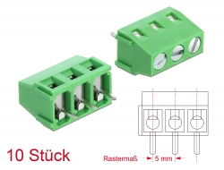 65999 Delock Terminal block for PCB soldering version 3 pin 5.00 mm pitch vertical 10 pieces