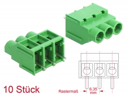 66020 Delock Bloc de conexiuni pentru versiunea cu lipire PCB, îmbinare verticală 3 pini 6,35 mm, 10 bucăți