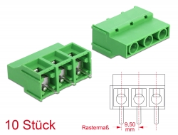 66022 Delock Bloc de conexiuni pentru versiunea cu lipire PCB, îmbinare verticală 3 pini 9,50 mm, 10 bucăți