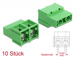 66021 Delock Bloc de conexiuni pentru versiunea cu lipire PCB, îmbinare verticală 2 pini 9,50 mm, 10 bucăți