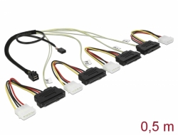 83390 Delock Kabel Mini SAS HD SFF-8643 > 4 x SAS SFF-8482 + napajanje + bočni trakasti 0,5 m