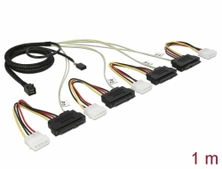 83391 Delock Cablu cu conector Mini SAS HD SFF-8643 > 4 x SAS SFF-8482 + aliemntare + bandă de frecvenţe laterale, de 1 m