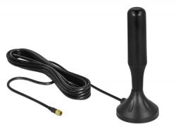 12587 Delock LTE Antenna SMA plug 3 - 5 dBi 12.4 cm fixed omnidirectional with magnetic base and connection cable RG-174 A/U 3 m outdoor black