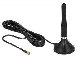 12585 Delock LTE Antenna SMA plug 2 - 3 dBi 11 cm fixed omnidirectional with magnetic base and connection cable RG-174 A/U 3 m outdoor black