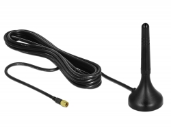 12583 Delock LTE Antenna SMA plug 1 - 2 dBi fixed omnidirectional with magnetic base and connection cable RG-174 A/U 3 m outdoor black
