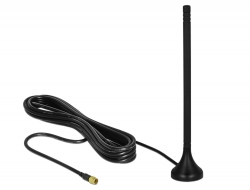 12588 Delock Antena LTE macho SMA 3 - 5 dBi 12,5 cm omnidireccional fija con base magnética y cable de conexión RG-174 A/U 3 m para exteriores negro