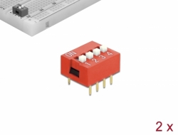 66028 Delock Comutator culisant DIP 4-cifre 2,54 mm cu înclinare THT vertical roșu 2 bucăți