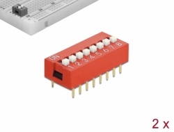 66034 Delock Interruptor deslizante DIP de 8 dígitos de 2,54 mm de paso THT vertical rojo 2 piezas