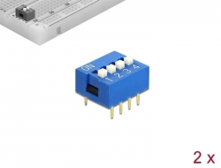 66092 Delock Interruptor deslizante DIP de 4 dígitos de 2,54 mm de paso THT vertical azul 2 piezas
