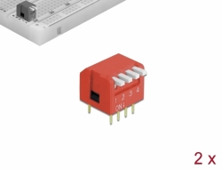 66122 Delock Interruptor de giro DIP piano de 4 dígitos de 2,54 mm de paso THT rojo vertical 2 piezas