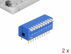 66146 Delock Interruptor de giro DIP piano de 10 dígitos de 2,54 mm de paso THT azul vertical 2 piezas