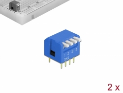 66137 Delock Interruptor de giro DIP piano de 4 dígitos de 2,54 mm de paso THT azul vertical 2 piezas