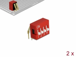 66152 Delock Interruptor deslizante DIP de 4 dígitos de 2,54 mm de paso THT sesgado rojo 2 piezas