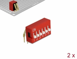 66155 Delock Interruptor deslizante DIP de 6 dígitos de 2,54 mm de paso THT sesgado rojo 2 piezas