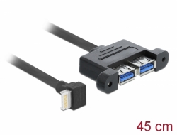 85327 Delock Cablu USB 3.1 Cheie 2 Gen B tată 20 de pini > 2 x USB 3.1 Gen 2 Tip-A mamă cu montare pe panou de 45 cm