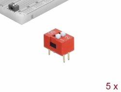 66026 Delock Interruptor deslizante DIP de 2 dígitos de 2,54 mm de paso THT vertical rojo 5 piezas