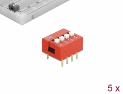 66029 Delock Interruptor deslizante DIP de 4 dígitos de 2,54 mm de paso THT vertical rojo 5 piezas