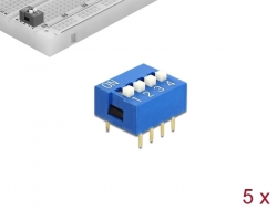 66093 Delock Interruptor deslizante DIP de 4 dígitos de 2,54 mm de paso THT vertical azul 5 piezas