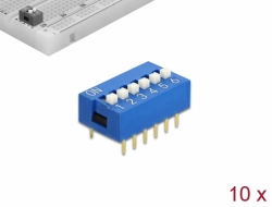 66097 Delock Interruptor deslizante DIP de 6 dígitos de 2,54 mm de paso THT vertical azul 10 piezas