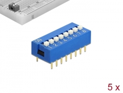 66099 Delock Comutator culisant DIP 8-cifre 2,54 mm cu înclinare THT vertical albastru 5 bucăți