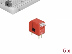 66120 Delock Interruptor de giro DIP piano de 2 dígitos de 2,54 mm de paso THT rojo vertical 5 piezas
