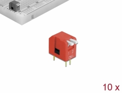 66121 Delock Piano d’interrupteur basculant DIP à 2 chiffres, 2,54 mm, THT, vertical, rouge, 10 pièces