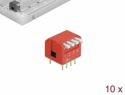 66124 Delock Interruptor de giro DIP piano de 4 dígitos de 2,54 mm de paso THT rojo vertical 10 piezas