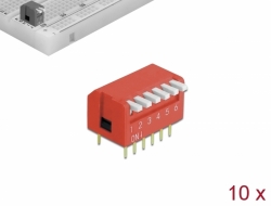 66127 Delock Interruptor de giro DIP piano de 6 dígitos de 2,54 mm de paso THT rojo vertical 10 piezas