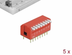 66129 Delock Interruptor de giro DIP piano de 8 dígitos de 2,54 mm de paso THT rojo vertical 5 piezas