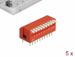 66132 Delock Comutator DIP flip pian 10 cifre 2,54 mm pitch THT vertical roșu 5 bucăți