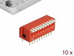 66133 Delock Comutator DIP flip pian 10 cifre 2,54 mm pitch THT vertical roșu 10 bucăți