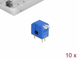 66136 Delock Přepínač DIP, klavírní, 2-číslicový, rozchod 2,54 mm, THT vertikální, modrý, 10 ks