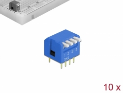 66139 Delock Interruptor de giro DIP piano de 4 dígitos de 2,54 mm de paso THT azul vertical 10 piezas