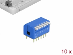 66142 Delock Interruptor de giro DIP piano de 6 dígitos de 2,54 mm de paso THT azul vertical 10 piezas