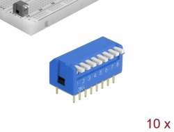 66145 Delock Interruptor de giro DIP piano de 8 dígitos de 2,54 mm de paso THT azul vertical 10 piezas