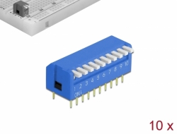 66148 Delock Piano d’interrupteur basculant DIP à 10 chiffres, 2,54 mm, THT, vertical, bleu, 10 pièces
