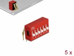 66156 Delock Interruptor deslizante DIP de 6 dígitos de 2,54 mm de paso THT sesgado rojo 5 piezas