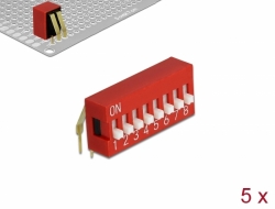 66159 Delock Interruptor deslizante DIP de 8 dígitos de 2,54 mm de paso THT sesgado rojo 5 piezas