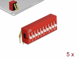 66162 Delock Interruptor deslizante DIP de 10 dígitos de 2,54 mm de paso THT sesgado rojo 5 piezas