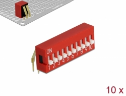 66163 Delock Comutator culisant DIP 10-cifre 2,54 mm cu înclinare THT în unghi roșu 10 bucăți