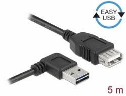 85580 Delock Bővítő kábel EASY-USB 2.0-s A- típusú csatlakozódugó, ívelt bal / jobb > USB 2.0 A-típusú hüvely 5 m