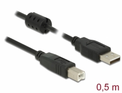 84894 Delock USB 2.0-s kábel A-típusú csatlakozódugóval > USB 2.0-s, B-típusú csatlakozódugóval, 0,5 m, fekete