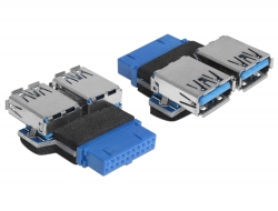 65324 Delock Adapter USB 3.0 Pin Header Buchse > 2 x USB 3.0 Buchse – nebeneinander