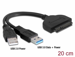 61883 Delock Converter SATA 6 Gb/s 22 pin > USB 3.0-A male + USB 2.0-A male