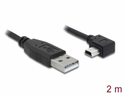82682 Delock USB 2.0 kábel A-típusú csatlakozódugó - Mini-B típusú csatlakozódugó, ívelt, 2 m